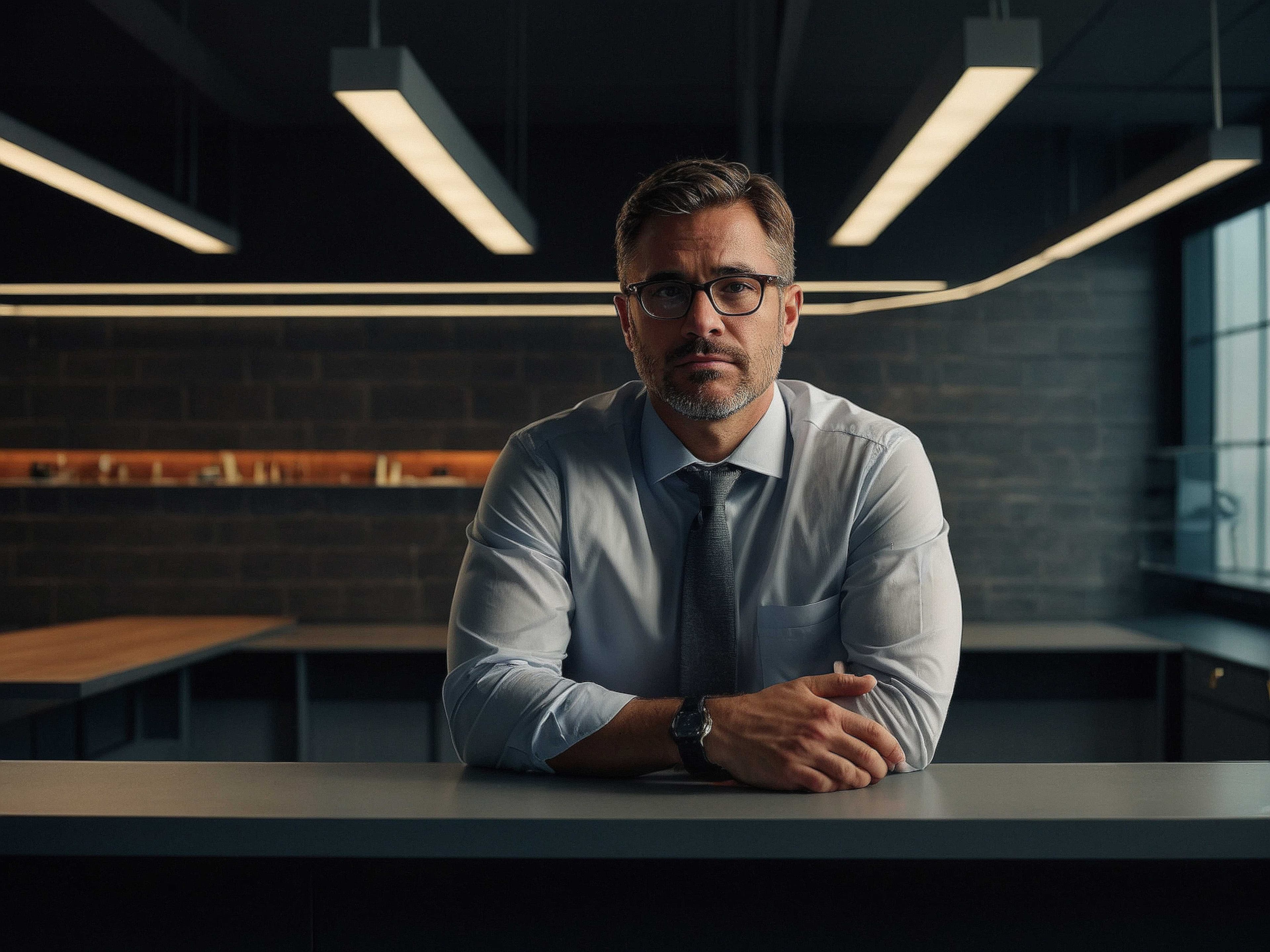 Líder empresarial representando eficiência e controle com o sistema de gestão CSCODE.